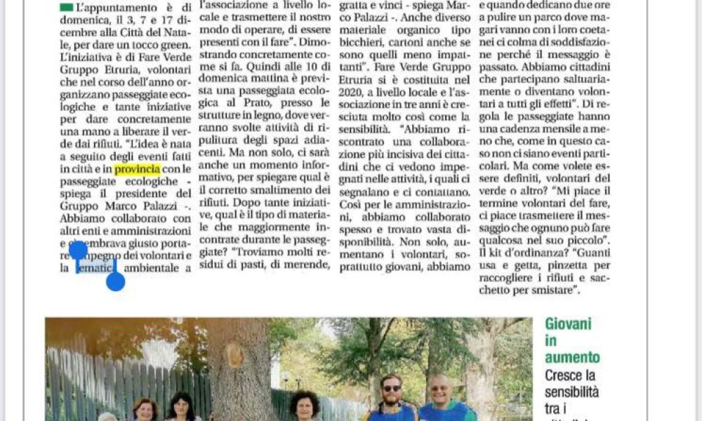 Fare Verde sul Corriere di Arezzo per la Città del Natale